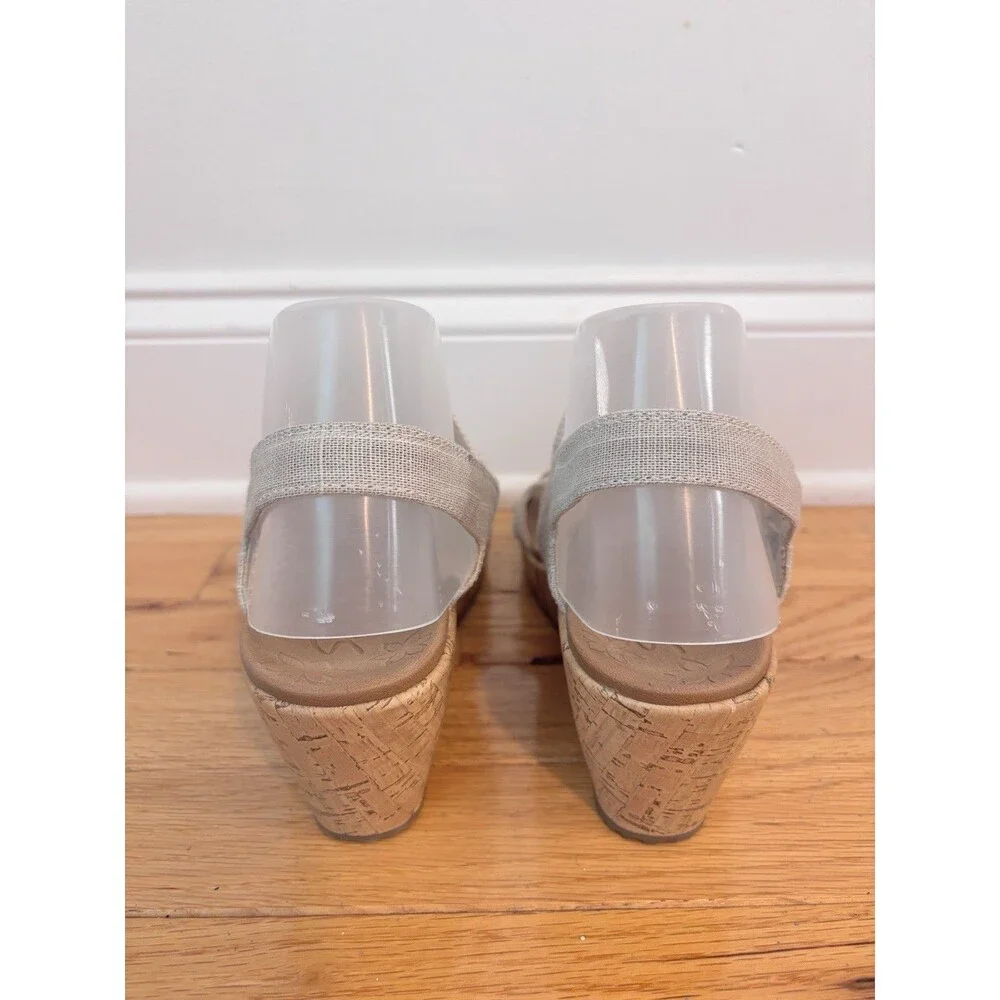 Boho Cork Wedge Sandals Beige Strappy Comfort Heels Womens 9 Skechers Beverlee